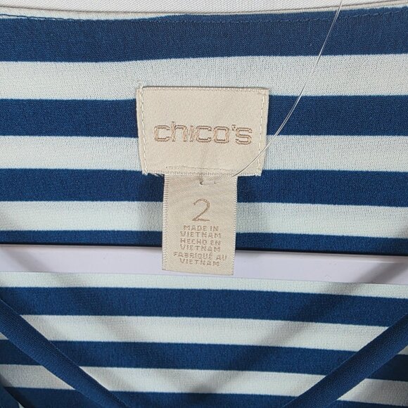 Chico's Size 2 Striped Caged Knit Top Women's Size Large Blue & White Stripe - Picture 4 of 13